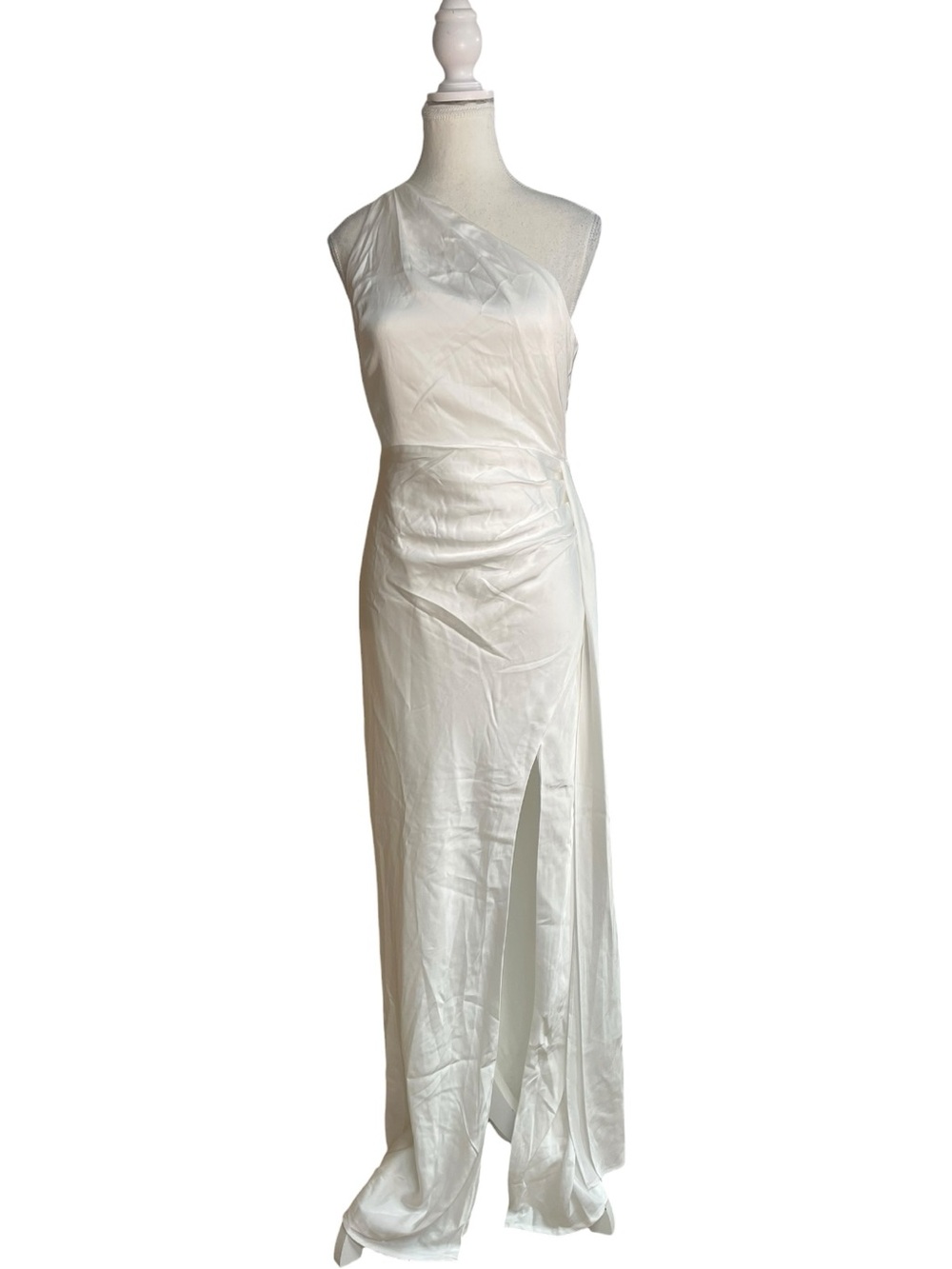 Lulus Signature Elegance Satin One-Shoulder Maxi Dress White